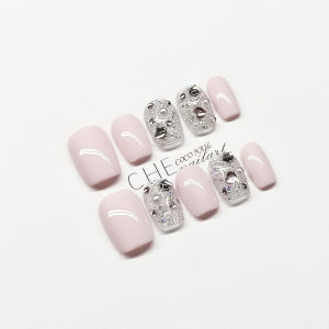 2025 Handmade Nail Art Wearable Pink Pearl Diamond Stickers Elegant Versatile High-End White Enhancing Nail Tips 633