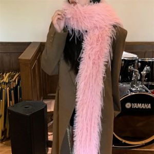 Korean Designer Runway Style Thick Scarf Fashionable Plush Long Strip Scarf Womens Imitation Mink Fur Y2K Girl Scarf for Warm