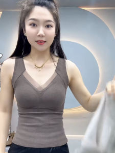 Fashionable Self-Heating German Velvet One-Piece Cup Womens Warmth Camisole Vest Underwear Trendy Strap Vest Innerwear