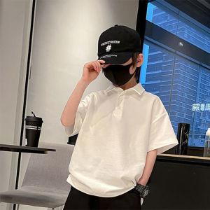 Boys Childrens Black and White Short Sleeves Polo Shirt Kids Summer Solid Color Half-Sleeve Top Boys Lapel Fashion T-shirt