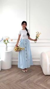 azika .VIONA Rok denim rok panjang kancing