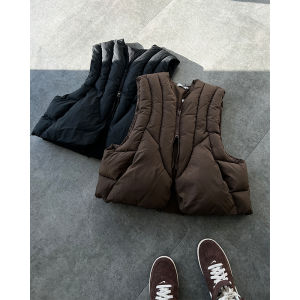 Áo Vest Cotton Pha Lê Dáng Rộng Cạp Cao Cho Nam Mùa Thu Năm 2024 Áo Khoác Ngoài Thường Ngày Bằng Vải Nỉ Có Khóa Kéo