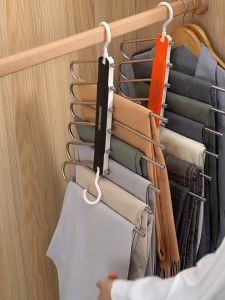 Stainless Steel 6 in 1 Layer Multilayer Adjustable Retractable Clothes Pants Hanger Anti Slip Maximize Space Saving