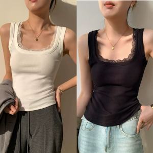 QIAOCHENXIAN | New Lace Square Collar Sleeveless Tank Top for Women Large Size Fitting