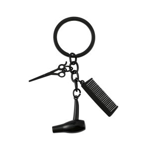 Mini Hair Dryer Scissor Comb Keychain Hairstylist Keyring Hairdressing Salon Souvenir Gift Men Car Backpack Pendant Accessories