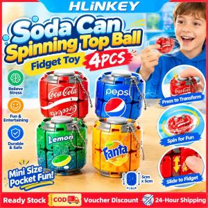 HLINKEY 1/2/4PCS Portable Fingertip Fidget Spinner Soda Can Shape Transformation Gyro Top Metal Chain Pendant Anti Anxiety Focus Toy Durable Plastic Material Office School Supplies