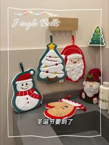 24ส่งเร็วจากกทมผ้าขนหนูขนแกะปะการังการ์ตูนผ้าเช็ดมือแบบแขวนการดูดซึมน้ำที่ดีสำหรับห้องครัวห้องน้ำChristmas coral fleece handkerchief 