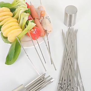 SK-C1162 Tusuk Sate Stainless Steel Reusable Anti Karat Barbeque Skewer / Tusukan Sate Ayam Sosis