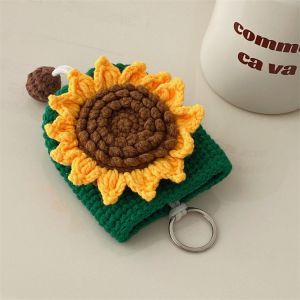 Sunflower Flower Key Case Pull-Belt Pull Hand Crocheted Car Pendant Finished Product Woven Keychain Pedants Bag