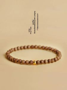 Authentic Gold Thread Sandalwood Bracelet for Women High Oil Density Vintage Style Single Circle Buddhist Beads Bracelet