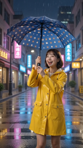 LINE FRIENDS Brown Bear Folding Umbrella Collection: Navy Blue with White Dots Yellow with Black Dots Light Blue with White Dots Pink with Brown Dots Light Blue with Brown Dots.