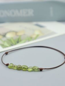 Natural Olive Stone Ultra-Fine Hand Cord Adjustable Shape Crystal Bracelet for Girls Ethnic Style Fashion Jewelry Accessories