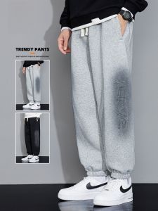 ROMON | Loose Fit Sports Pants For Men Grey Large Size Elastic Waist Long Trousers Spring Autumn Trendy Brand Casual Comfortable Jeans