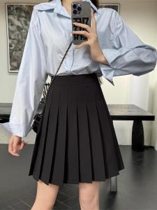 2024 High Waist Midi Skirt Anti-Light Folding Design College Style Extended Length Womens Fashion Half Body Skirt