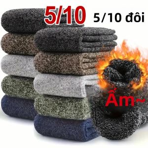 Tất Nam Nữ Dày Ấm Giữa Ống Chân Dài 5/10 Đôi Dành Cho Mùa Thu Đông Mềm Mại Thoải Mái Ngoài Trời Giải Trí Thể Thao Tất Sàn