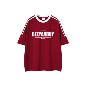 เสื้อยืดแขนสั้นลายทางสีบล็อกสไตล์อเมริกันสำหรับคู่รัก ทรงหลวม ใส่สบาย สำหรับทั้งชายและหญิง สไตล์ฮิปฮอป