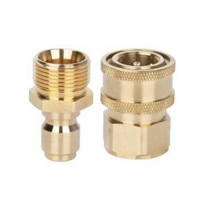 1 Pair Brass 3/8 Inch Quick Release Connector With M22 Thread 14&15mm Pin Adaptor For High Pressure Washer Hose And Outlet