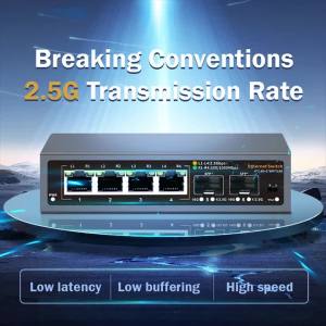 2.5Gbps Ethernet Switch 4 Port 2500Mbps Network Switcher 2 Port 10G SFP+ Slot Home Lab Hub Internet Splitter Plug and Play
