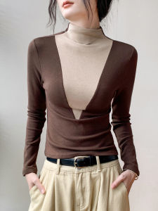 GEBEISHANG | Velvet Half-high Collar Leisure Long Sleeve Womens Top Underwear