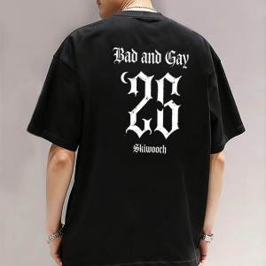 PAZHAOLANG | Extra Large 300lbs Suitable Hong Kong Style Vintage Personalized Print Short Sleeve T-Shirt Summer Loose