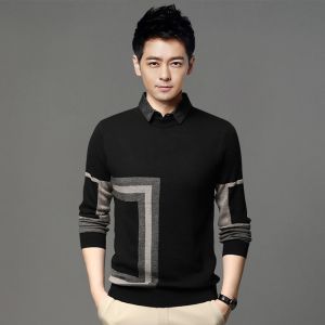 ROMON | Loose Fit Mens Knitted Sweater Casual Shirt Collar Base Layer Top Fashionable Spring New Arrival Romon Brand Polyester Blend