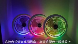 RGB Light Table Fan Desk Fan Portable Fan 180° Adjustable 3-Speed Modes USB Rechargeable Fan Kipas Meja Mini