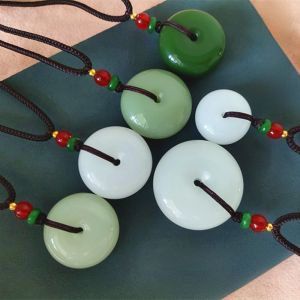 Natural Xinjiang White Jade Safe Lock Pendant round Qingyu Green for Couples Men Women Children Lucky Charm Peace Pendant