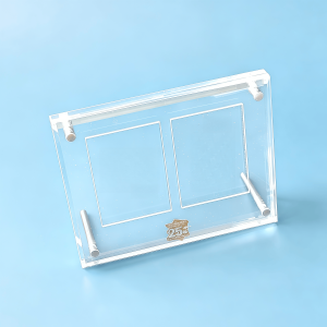 Takara Tomy | 2-Slot 25th Anniversary Yu Gi Oh Clear Card Brick Display Stand Blue-Eyes White Dragon Dark Magician No Card