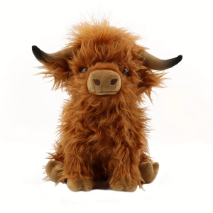25cm Simulation Kyloe Cream Highland Cow Animal Plush Toy Soft Stuffed Highland Cow Cattlle Plushie Birthday Gift for Kids Girls