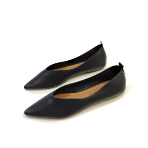Large Size Womens Shoes Pointed Toe Flat Bottom Work Shoes Spring New Style Retro Slip-On Versatile 41-45 Size Range