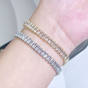 SEQUITO Women Modern Jewelry Golden Silver Plated Full Pave Setting Baguette Cut AAAAA Cubic Zircon Fashion Anniversary Tennis Bracelet B231