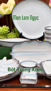 Bộ Bát Đĩa Bát Tràng Men Hỏa Biến Lam Ngọc Xanh Kim Sa Set Bát Đĩa Gia Đình Cao Cấp Nhiều Món