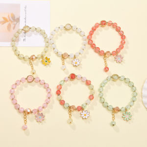 Stylespot⚡Gelang kristal daisy / gelang mode kristal bunga matahari perhiasan wanita / gelang manik-manik pacar siswa gelang manik-manik