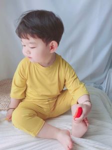 Mùa Hè Mới Nam Nữ Trẻ Em Modal Cotton Vải Bông Mềm Bảo Vệ Bụng Bộ Đồ Ngủ Nhà Quần Áo Điều Hòa 7 Tay Bộ