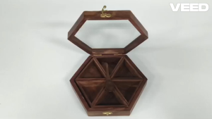 Handmade Mango Wood Spice Box with Glass Lid | Hexagon & Square & Triangle Masala Dabba | Kitchen Organizer