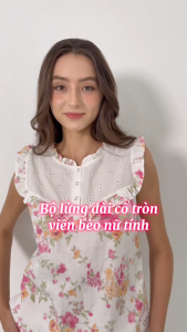Bộ lửng dài cổ tròn phối ren mặc nhà JUBBIE - 32583