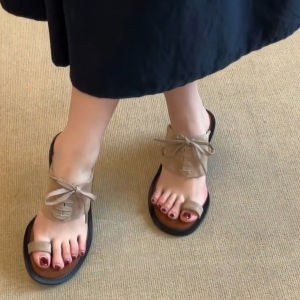 FANGXI | Vintage Lace-Up Toe-Through High-Heeled Sandals