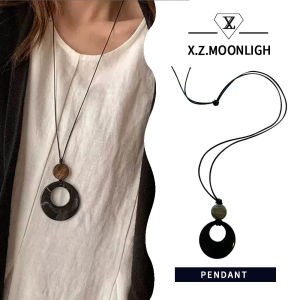 X.z. MOONLIGH Zen สร้อยคอประดับจี้เชือกยาวแบบเชือกถักแบบสายทำจากไม้สร้อยคล้องคอย้อนยุคแนวแฟชั่นแบบเรียบง่ายฤดูใบไม้ร่วงและฤดูหนาวสไตล์ชนเผ่า