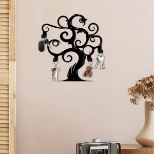 CIFbuy | Móc Treo Tường Hình Cây Sự Sống Bằng Kim Loại Đen 11.81 Inch Sắt Rèn Phong Cách Bohemian Giá Treo Áo Khoác Chìa Khóa Dùng Cho Nhà Bếp Phòng Tắm Văn Phòng Siêu Bền