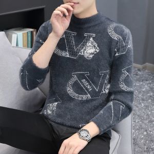 ROMON | Lormen Mens Thickened Mink Sweater Half High Collar Winter Fashion Warm Knitted Base Layer Shirt Casual Straight Fit Knitwear