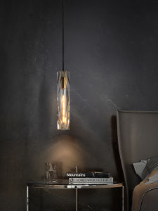 Modern Simple Bedroom Bedside Long Line Crystal Chandelier Luxury Background Wall Full Copper Small Hanging Lamp Nordic Style