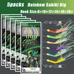 5packs Rainbow Sabiki Rig 6-color high carbon steel fishhook with luminous beads efficient sea fishing accessories