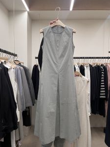 New round Neck Long Cotton Dress High Waist Slim Design Sleeveless A-Line Skirt Spring Summer Womens Fashion Elegant Dress