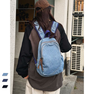 กระเป๋าเป้สะพายหลังผ้าใบเดนิมขนาดเล็กสําหรับผู้หญิงน้ําหนักเบากระเป๋าเดินทางลําลองนักเรียนกระเป๋าสะพายคู่พร้อมซิปและการออกแบบ Ruched