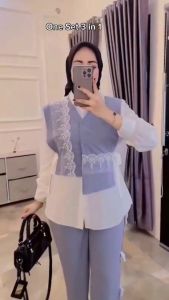 Lanaya Set 2in1 Bahan Crinkle Setelan Wanita Terbaru 2024 Viral One Set Korean Style Remaja Hijab