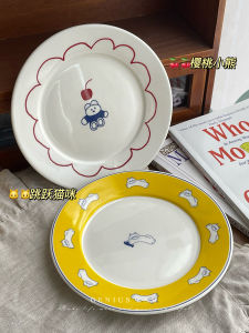 Cute Ceramic Plate 6-Inch Bone China Cat Home Use Flat Plate Afternoon Tea Breakfast Cartoon Korean Style Hand-Painted Dish
