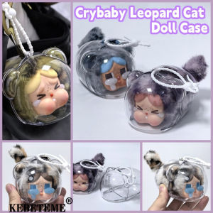 KEBETEME 2PCS Crybaby Leopard Cat Series Doll Protective Case Crying Baby Vinyl Plush Face Protective Cover Waterproof Dustproof Doll Keychain Case Bag