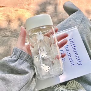 Bandai | Miffy Kawaii Cartoon Rabbit Printing Summer Water Cup Transparent Plastic Portable Tumbler Coffee Cup Cute Girl Gift