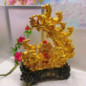 Feng Shui Golden Eight Horses Auspicious Charm Ornament