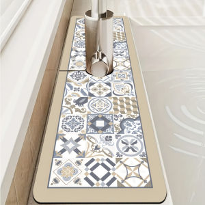 VIKAMA Vintage Floral Tile Sink Splash Mat – Kitchen and Bathroom Faucet and Countertop Drain Mat for Home Interior Decoration